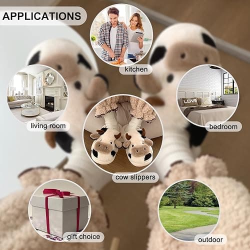 Nackiy Cow Slippers for Women & Men, Cute Animal Fuzzy Slides, Soft Cotton Plush Indoor Outdoor Shoes for Bedroom Living Room House thumbnail 6