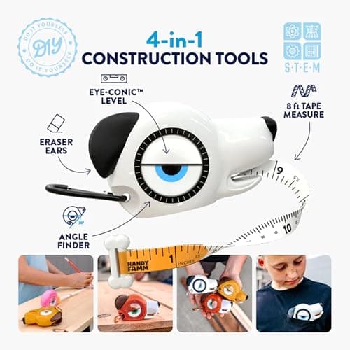 Handy Famm Spot The Dog 4-in-1 Kids Tape Measure with Adjustable Level Eye, Angle Finder & Eraser Ears – Montessori STEM Learning Tool for Children Ages 3+, Educational Construction Toy thumbnail 10