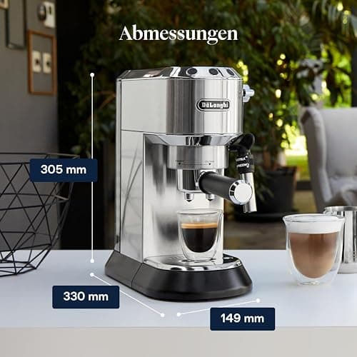 De'Longhi Dedica Style - Perfetto Kompakte Siebträgermaschine Espressomaschine mit Tasten, manuellem Milchaufschäumer für Espresso und Cappuccino, ESE Pad geeignet, 15cm breit, Metall (EC685.M) thumbnail 2