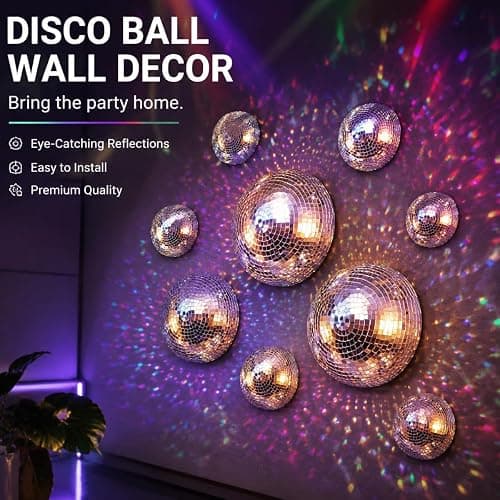 7Pcs Half Disco Ball Wall Decor Set 4/5in Disco Mirror Decor for Home Party | Retro 70s & 80s Disco Wall Decor for bedrooms, bars, apartments, living rooms and aesthetic spaces thumbnail 4