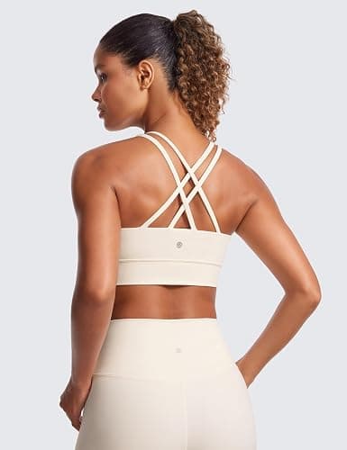CRZ YOGA Softness Mold Butterluxe Strappy Longline Sports Bras for Women - Double Spaghetti Strap Workout Yoga Crop Top thumbnail 2