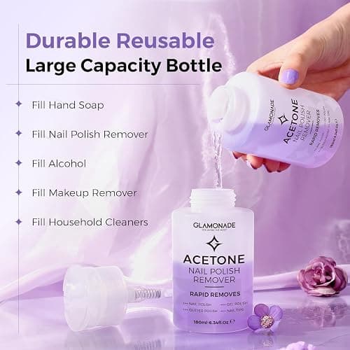 Glamonade Acetone Nail Polish Remover: Gel Polish Remover for Removal of Regular Nail Polish/Gel/Nail Tips/Glitter Polish | Grape Scent Gel Nail Polish Remover with Easy Push-Down Pump(6.34 Fl Oz) thumbnail 8