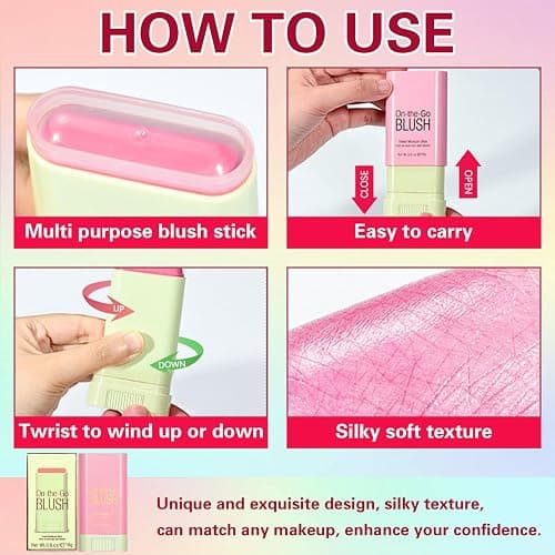 Cream Blush Stick for Cheeks Blush Makeup Stick Solid On the Go Blush Stick Soft Blush Face Stick for Lips Cheek Makeup - 01 Shy Pink thumbnail 6