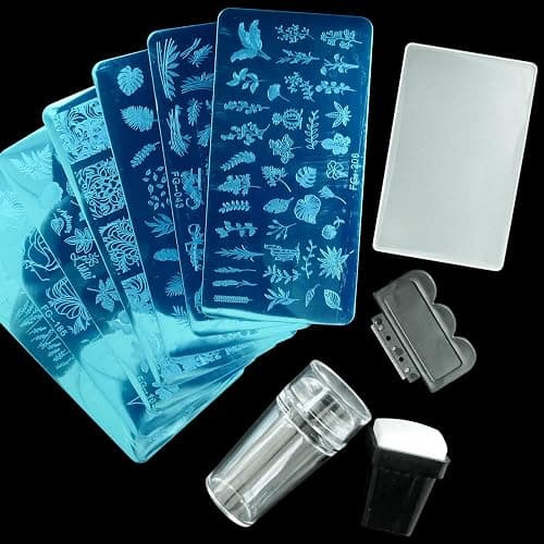 AddFavor Nail Stamper Kit 7pcs Nail Stamping Plates Flower Leaf Maple Nail Stencils with 2 Stamp and 2 Scraper for Home Salon Manicure Design Supplies Tools thumbnail 5