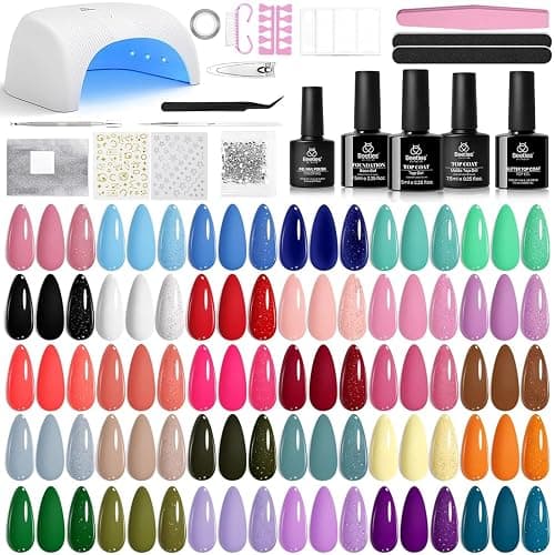 Beetles Gel Nail Polish Kit with U V Light - 32 Colors Gel Polish 54 Pcs Nail Kits with Base and Glossy Top Coat Soak Off DIY Salon Beginner-friendly Manicure Nails Stuff Gifts for Women Teens Girls - Image 1