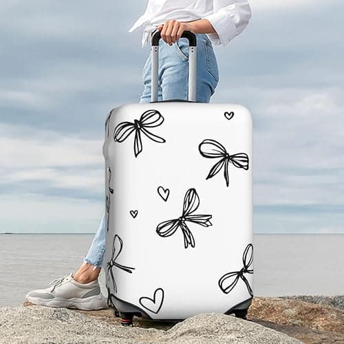 ZSUUGJ Black Bow Elastic Travel Luggage Cover, Washable Spandex Suitcase Protector, Anti-Scratch Fits 18-32 Inch, Black, Medium thumbnail 9