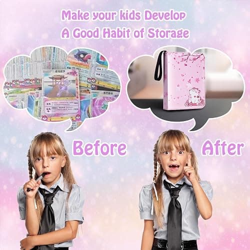 CLOKORIA Card Binder for Girls Gifts,440 Cards Collectible Trading Card Holder Case with 55 Sleeves, 4 Pocket for TCG Game Cards Collection Sports Trading Cards Collector Album (Sakura cat) thumbnail 7