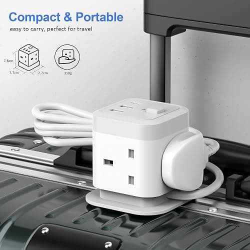 Tower Extension Lead with USB Slots 4 Way Cube Multi Plug with 1.5M Cable | 2 USB A and 1 USB C Ports, UK Power Strip with Switch Surge Protected Extension Socket Cord for Home Kitchen Office thumbnail 6