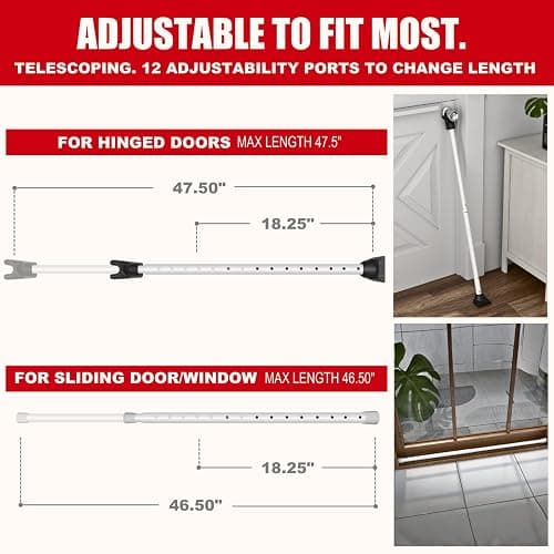 SECURITYMAN Door Security Bar & Sliding Patio Bar - Constructed of High Grade Iron - Great for Apartment Security, Hotel Safety, or Home Protection Door Stoppers thumbnail 3