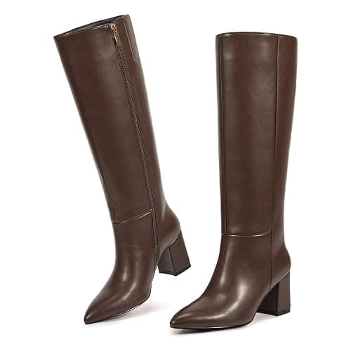 wetkiss Low Heel Knee High Boots for Women Regular Calf Friendly Side Zipper Almond Toe Faux Leather Comfortable Boots for Walking, Dancing, Standing for Long Periods With No Pain thumbnail 4