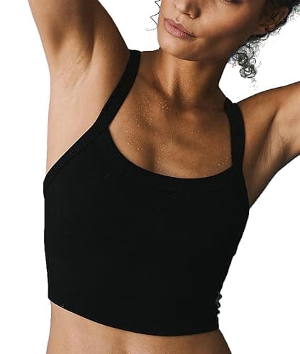 Calmlook Women's Seamless Crop Tank Tops Scoop Neck Ribbed Workout Cami Cute Athletic Sleeveless Racerback Cropped Tank - Image 1