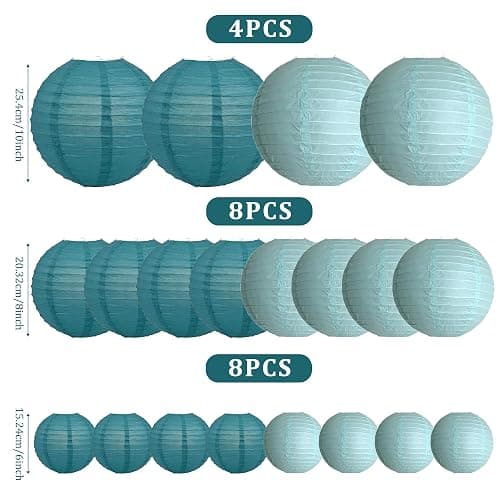 20Pcs Teal Paper Lanterns Decorative, 6"8"10" Blue Hanging Round Paper Lanterns Decorative for Bridal Shower Baby Shower Engagement Wedding Birthday Party thumbnail 3