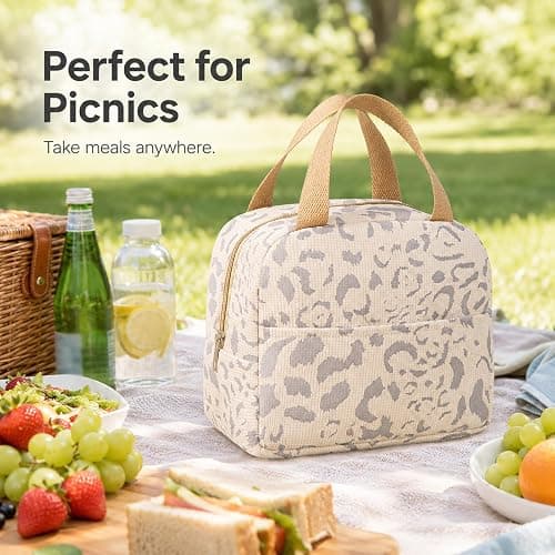 Geiruiou Beige Insulated Lunch Bag For Women, Small Lunch Box Tote | Compact insulated lunch tote, for work, office, gym, picnic and weekend travel, Beige color option thumbnail 6