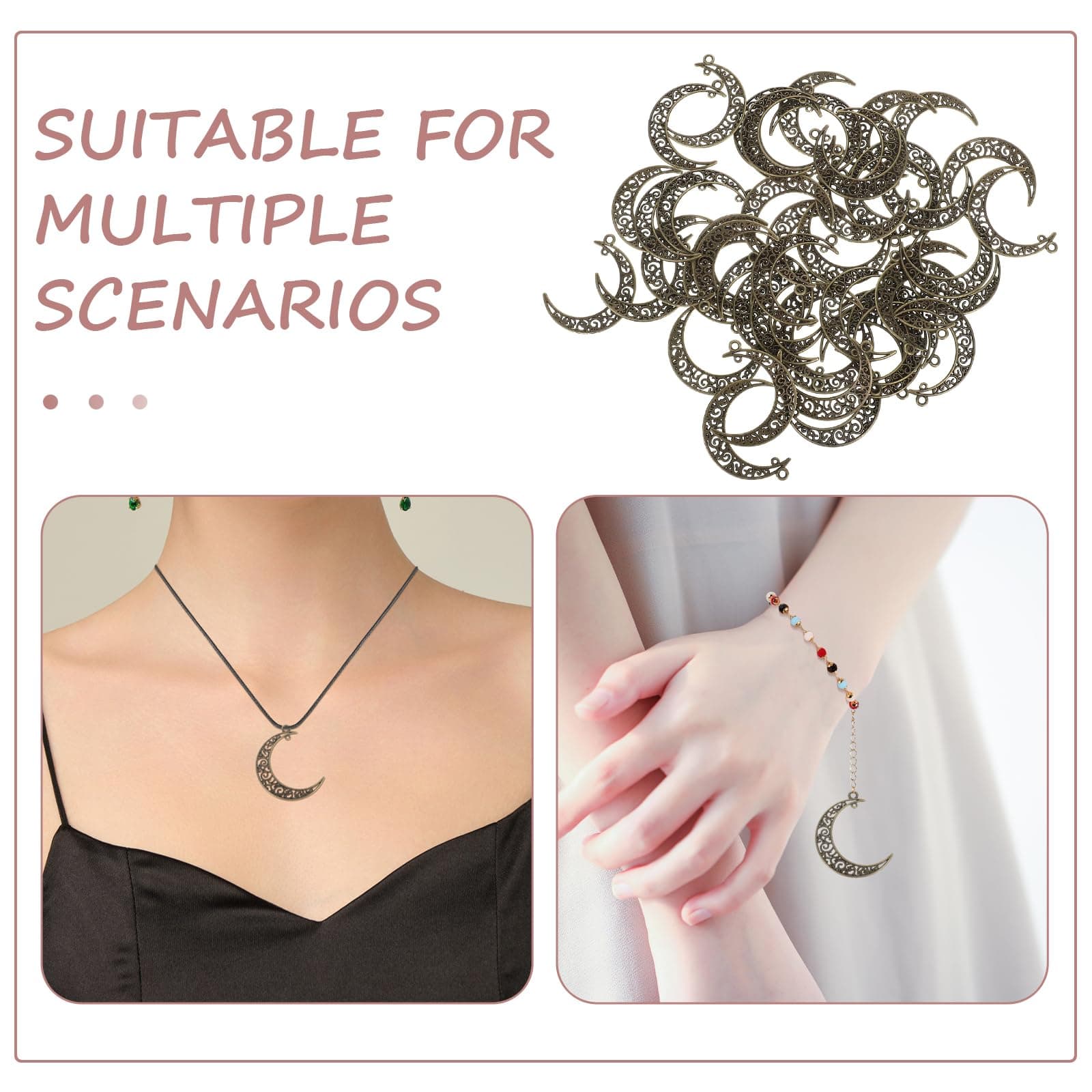 ULDIGI 50pcs Moon Charms - Hollow Crescent Moon Pendants For Diy Jewelry Necklaces Bracelets Earrings Celestial Craft Projects thumbnail 8