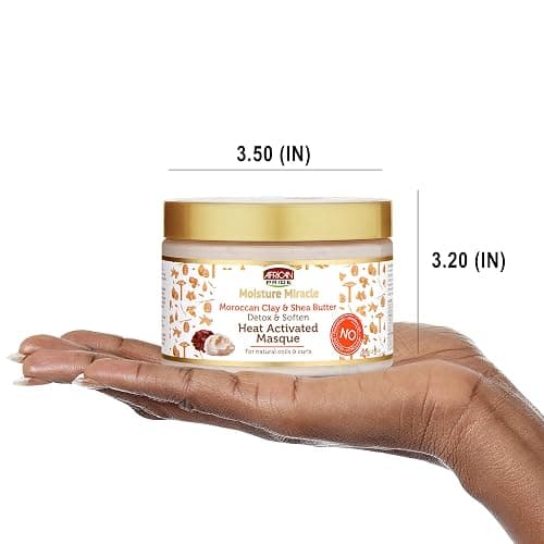 African Pride Moisture Miracle Moroccan Clay & Shea Butter Heat Activated Masque - For Natural Coils & Curls, Detoxes & Softens, Removes Impurities & Product Build-Up from Hair 12 oz thumbnail 5
