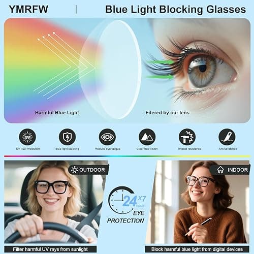 YMRFW Ovresized Blue Light Blocking Glasses for Women Men Square Computer TV Eyeglasses thumbnail 6