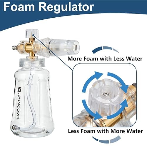 Raincovo Foam Cannon for Pressure Washer, Snow Clear Foam Cannon for Car Wash, Stainless Steel Filter, Adjustable Nozzle with M22 and 1/4 Inch Quick Connect, Additional 1.1 mm Orifice Nozzle thumbnail 5