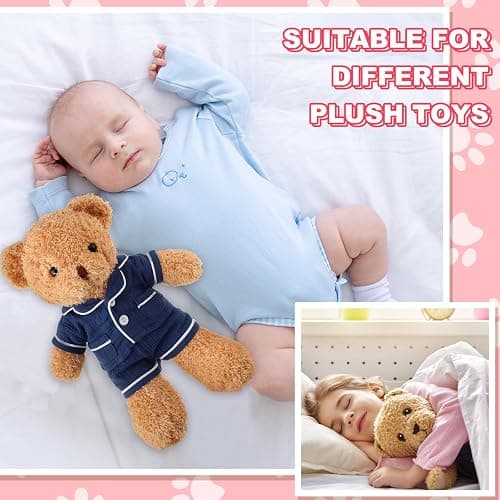 Hungdao 2 Sets Bear Clothes Stuffed Animal Accessories Pink and Blue Bear Pajamas Clothes Double Layer Muslin Short Sleeve Top and Bottom Pajamas Fits Most 14-18 Inch thumbnail 6