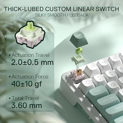 Redragon K719 Wireless Gasket Gaming Keyboard w/Hype Screen & Knob, 95 Keys Mechanical Keyboard, Easy-Control 1.14’’ TFT Info Display, 5-Layer Noise Dampening, Custom Linear Switch, Jade Cloud Color thumbnail 6