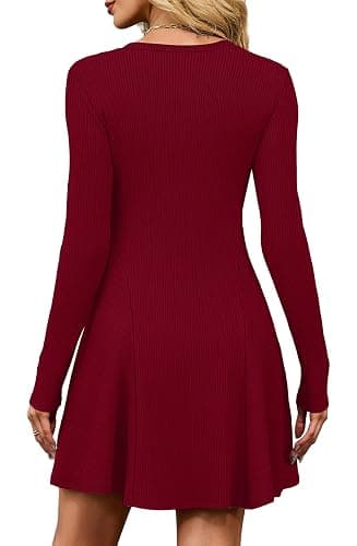 OFEEFAN Sweater Dress for Women Fall 2025 Long Sleeve Crew Neck Ribbed Knit Fit and Flare A-Line Dresses thumbnail 5