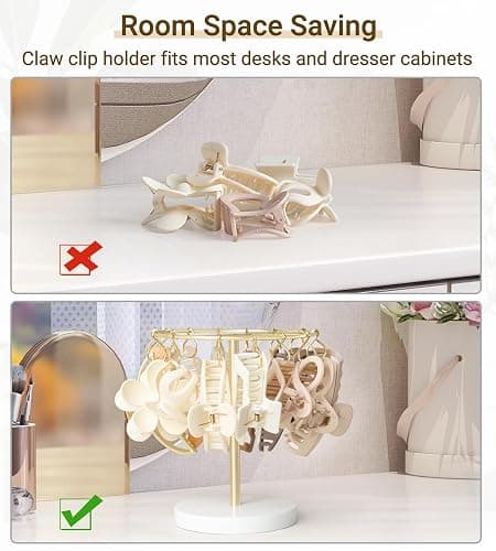 Dahey Claw Clip Organizer Holder Stand Metal Tie Storage Display Hair Accessories Bedroom Bathroom College Dorm Room Decor for Women and Girls, Gold thumbnail 5