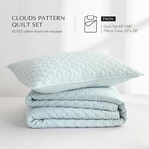 HORIMOTE HOME Quilt Twin Size Aqua Blue, Lightweight Quilt for Summer Ultra-Soft Microfiber Modern Style Quilted Clouds Pattern Bedspread Quit Set 2 Pieces (1 Quilt and 1 Pillow Sham) thumbnail 7