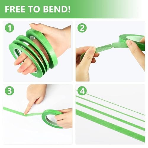 Epakh 4 Rolls Pinstripe Tape, Masking Tape in 1/16, 1/8, 1/4 and 1/2 Inch Wide, for Painters Automotive DIY Car Auto Paint Art(Green,52 yd) thumbnail 4