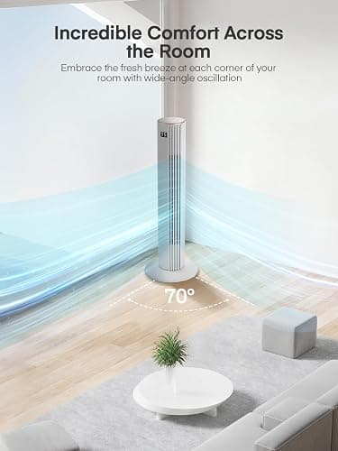 Tower Fan for Bedroom, Quiet Oscillating Floor Fans with 70°, Remote Control, 3 Modes, 3 Speeds, 12H Timer, 30" Bladeless Standing Fan for Home, Office, Living Room, White thumbnail 4