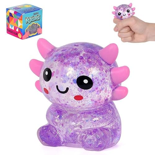 Nyktavos Purple Sitting Axolotl Squeeze Toy, Slow Rise Stress Relief Sensory Toy for Kids Adults, Cute Squeeze Anxiety Pressure Ball, Portable Calming Fidget Toy for ADHD Autism, Gift Box Packed - Image 1