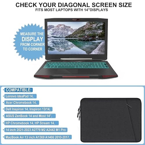 Laptop Sleeve Bag 14 inch, Shockproof Protective Computer Cover with Accessories Pocket, Portable Laptop Case Compatible for 14 inch MacBook Air/Pro, Dell, HP, Acer, Asus, Lenovo, Black thumbnail 4