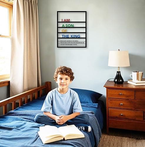 Metal Teen Boy Room Wall Decor I Am A Son of The King Wall Art Sign for Boys Bedroom Playroom Living Room Bathroom Motivational Sculptures Colorful thumbnail 2