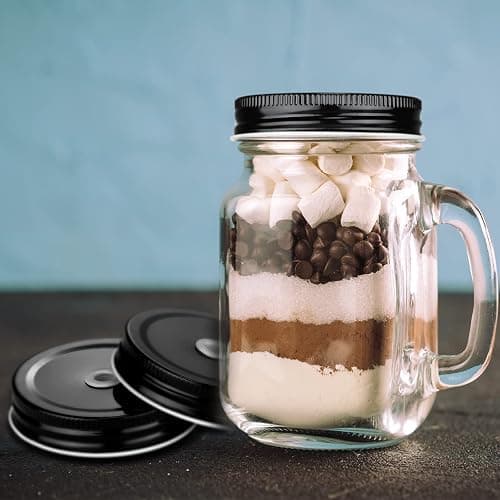 Mudder 8 Pieces Metal Regular Mouth Mason Canning Jar Lids with Straw Hole Leak Proof Reusable Jar, 2.7 Inch (Black) thumbnail 2