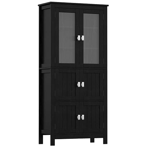 Akxomel 53.1" Tall Bathroom Storage Cabinet with 6 Doors and Adjustable Shlef, Bathroom Organizers and Storage, Linen Cabinet, Cupboard for Living Room, Kitchen, Entryway, Black thumbnail 8