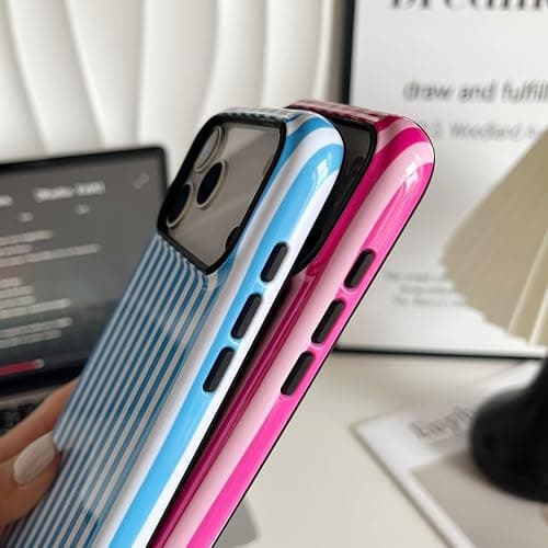 Longlayss Compatible with iPhone 17 Pro Case Cute Aesthetic Striped Phone Case for Women Girl Shockproof Slim TPU and Hard PC Protective Cover (Blue) thumbnail 8