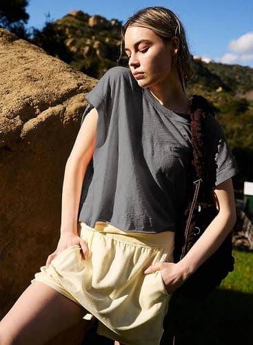 Kumufenc Women Short Sleeve Workout Shirts Open Back Tops Casual Yoga Y2k Athletic Gym Slouchy Crop Running Tees thumbnail 6