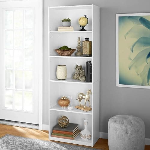 TnLoji 5-Shelf Bookcase with Adjustable Shelves, Open Storage Shelf, 11.65 x 24.88 x 71.42 Inches, for Living Room, Home Office, Dinning Room White thumbnail 6