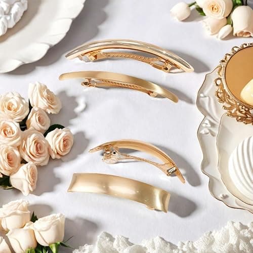 6pcs gold barrettes for women Metal Flat Hair Clips Tortoise Retro French Clips Gold Hair Barrettes Snap Hair Clips for Women Lady thumbnail 4