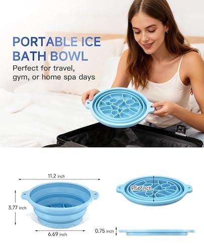 Foldable Silicone Face Ice Bath Bowl with Built-in Ice Tray, Cold Plunge Therapy for Skin Tightening, Puffiness Reduction & Acne Relief, Portable Spa Tool for Home & Travel (Blue) thumbnail 9