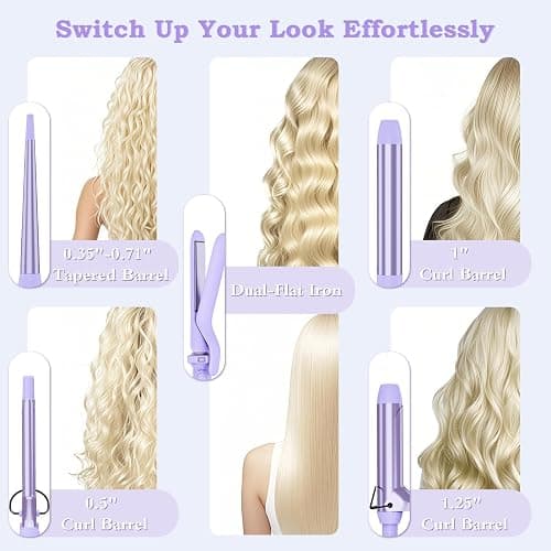 Birthday Gifts for Women, Ufree 5 in 1 Curling Iron with Interchangeable Ceramic Barrels (0.35"-1.25"), Curling Wand Set with Flat Iron Hair Straightener, Instant Heat Up, Dual Voltage Hair Curler thumbnail 2