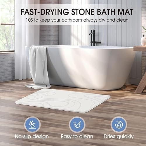 Veeloim Stone Bath Mat Diatomaceous Earth Shower Mat Non-Slip Super Absorbent Diatomite Stone Mats for Bathroom Floor/Kitchen Counter Quick Drying Natural Easy to Clean(23.6''×15.4" White) thumbnail 3