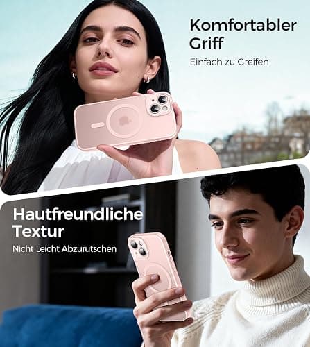 Natiiozie Magnetisch Kompatibel mit iPhone 15 Hülle Kompatibel mit MagSafe, Kameraschutz FallSchutz Handyhülle, Stoßfest Kratzfest Schutzhülle Transluzente Matt Rückseite 6.1 Zoll Case Rosarot thumbnail 8