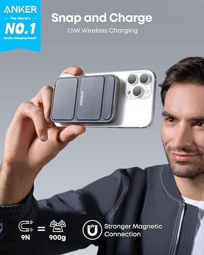 Anker 622 Magnetic Battery (MagGo), 5,000mAh Foldable Magnetic Wireless Portable Charger with Stand and USB-C Port (On the Side), Magsafe-Compatible for iPhone 16/15/14/13 Series thumbnail 2