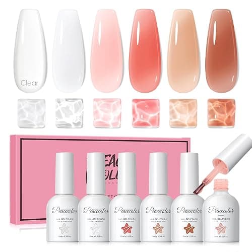 Peacecolor Builder Nail Gel Polish Set, 6 PC Jelly Nude Pink Clear Colors Rubber Builder for Apex Hard Strengthener Extension Gel Polish U V Nail Lamp Cured DIY Gifts - Image 1