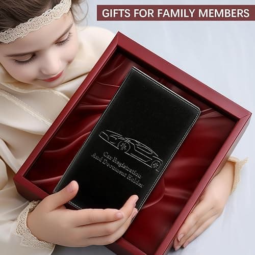 Peisicne Car Registration and Insurance Card Holder for Women Men, Black Glove Box Paperwork Organizer with Magnetic Buckle for Easy Access and Protect Documents and Various Cards in Vehicle thumbnail 2