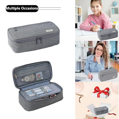 Large Capacity Pencil Case, Big Pencil Pouch with Durable Zipper,Extra Big Pencil Bag Organizer,Cute Pencil Case Aesthetic Pen Pouch Bag for Office Art (Grey) thumbnail 7