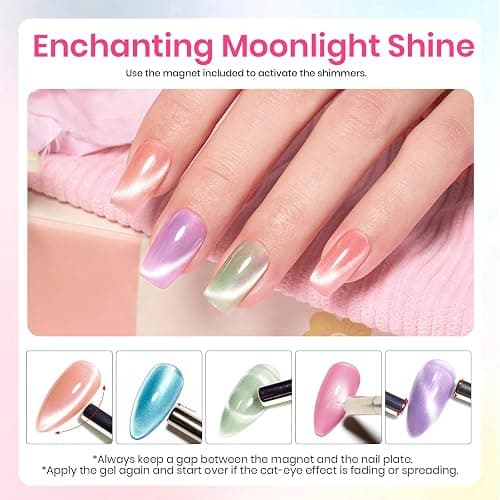 Beetles Cat Eye Gel Nail Polish Set, 6 Colors Fairy Garden Gel Polish Kit | Pastel Shimmer Glitter Pink Red Blue Orange Green Purple Glass Cat Eye Gel Soak Off UV Magnet Nail Art DIY Gift for Women thumbnail 6