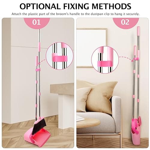 XXFLOWER Broom and Dustpan Set, Dustpans with Broom Combo for Home, Heavy Dust Broom and Dustpan Combo, Long Handle Dust Pan and Broom Set for Kitchen, Office, Pet Hair,Pink, Pack of 1 thumbnail 8