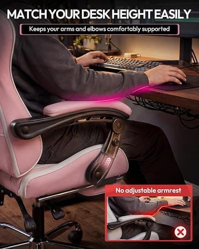 Dowinx Ergonomic Gaming Chair with Footrest & Massage Lumbar, 2D-Linkage Armrests for Computer Chair 330lbs with Headrest Pillow for Office, Home, Streaming and Long Gaming Sessions, Bright Pink thumbnail 4