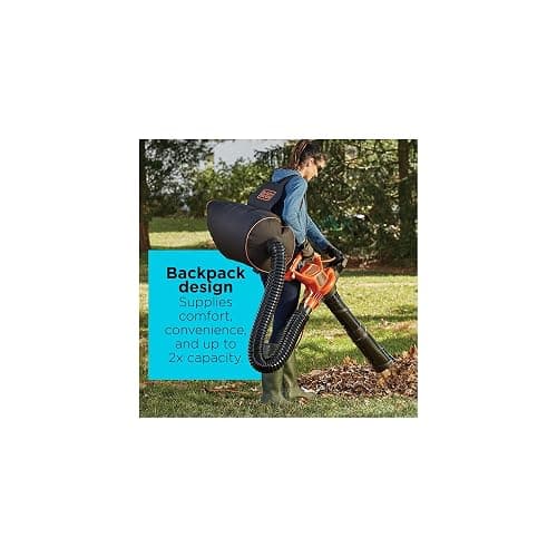 BLACK+DECKER Leaf Blower, Leaf Vacuum and Mulcher 3 in 1, Backpack Blowers for Lawn Care,250 mph Airflow, 400 cfm Delivery Power, Reusable Bag Included, Corded (BEBL7000) thumbnail 2
