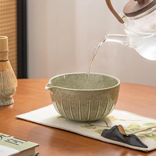 Matcha Whisk Set - 7PCS matcha kit ，Matcha Bowl with Spout, Bamboo Whisk with Ceramic Holder, Macha Scoop and Sifter, Matcha Kit for Ceremony, Gift for Matcha Lovers Green matcha set thumbnail 8